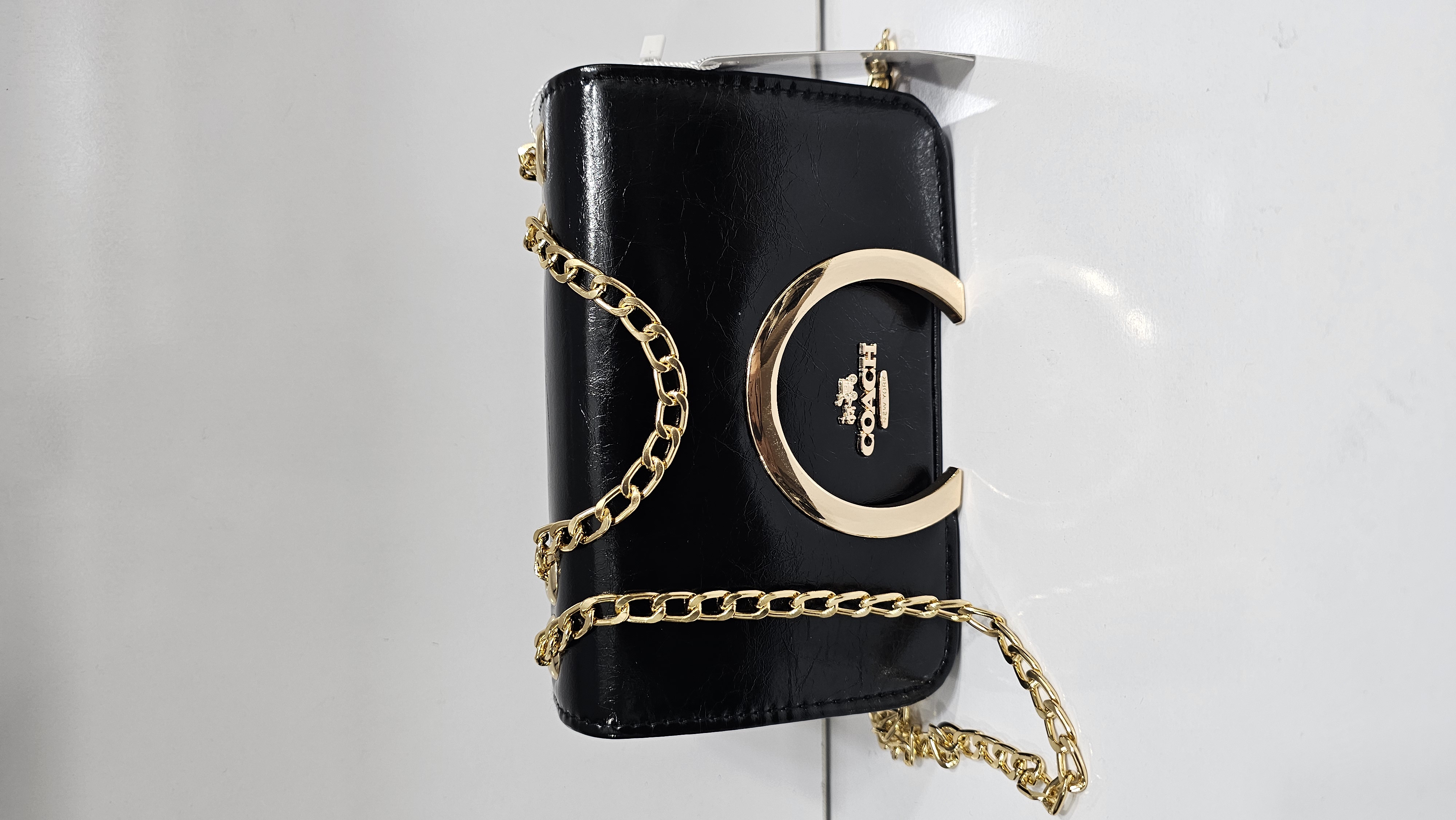 کیف دوشی زنانه مشکی زنجیردار طرح Coach حلقه‌ای